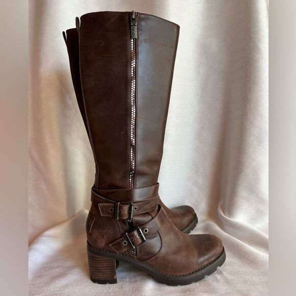 UGG Lana Brown Leather & Shearling Biker Boot, knee high, zipper & buckle size 7 - Picture 2 of 13